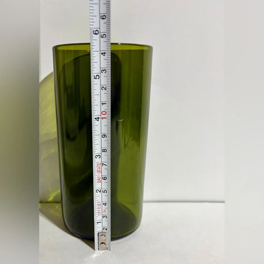 Wine Bottle 750ml Green Glass Up Cycle Vase Candle Art Cut Round DIY 5.5x3
